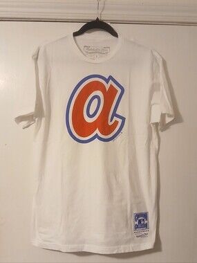 Mitchell & Ness White T-shirt Vintage Atlanta Braves Logo Red & Blue 'a' Size L